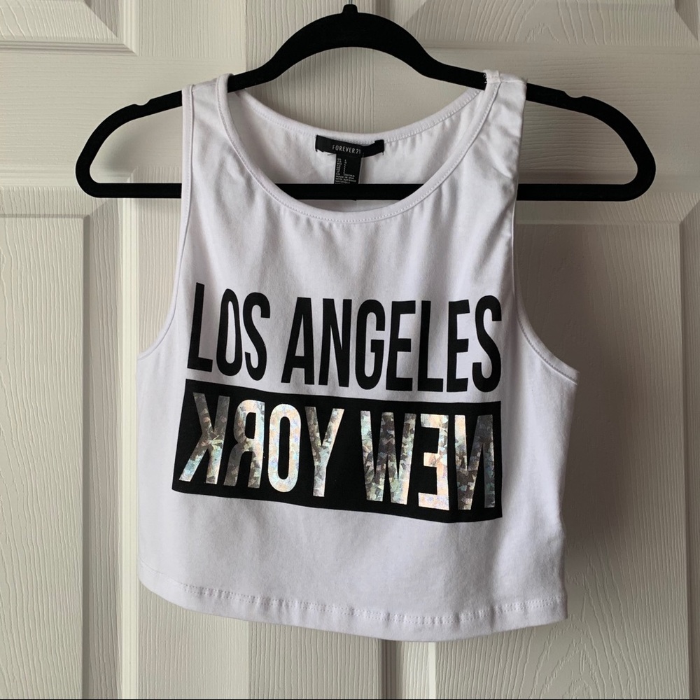 Los Angeles New York Holographic Logo Crop Top
